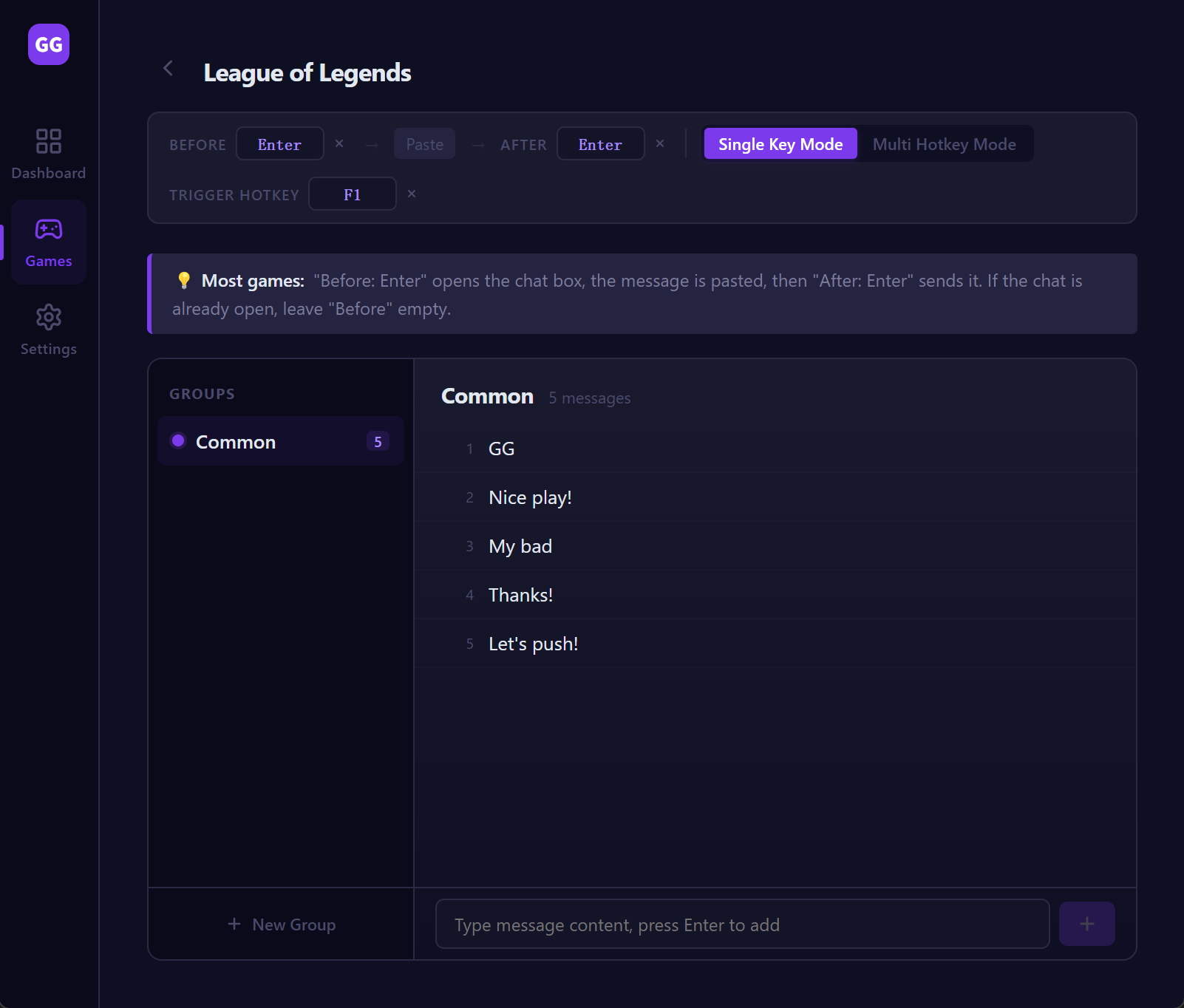 ggsay game detail with groups and messages